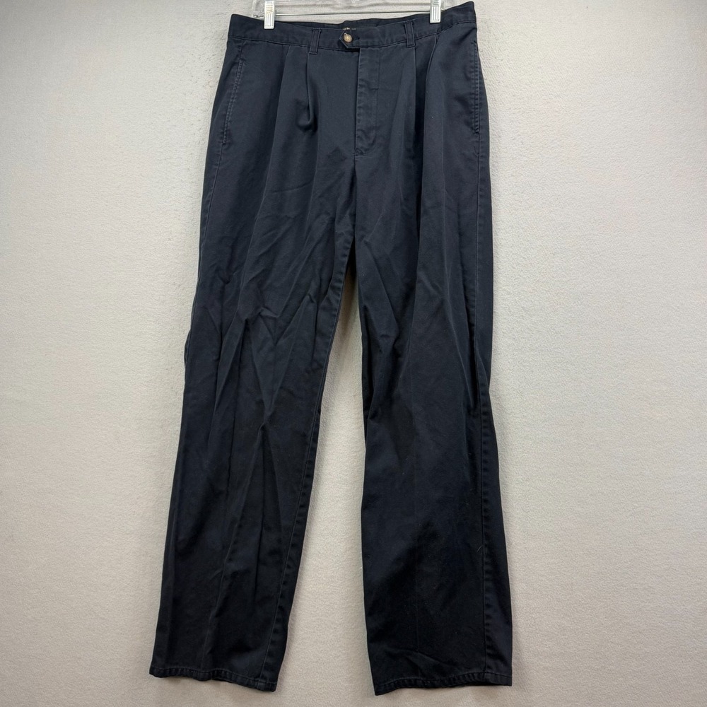 Gary Player Mens 34x32 Navy Blue 100% Cotton Pleated Golf Casual Trousers
